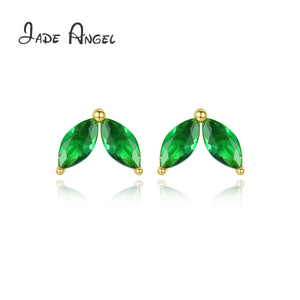 925 Silver Mini Leaf Crystal Stud Earrings Women Tiny CZ Jewelry