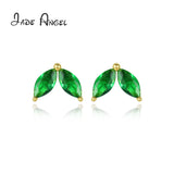 925 Silver Mini Leaf Crystal Stud Earrings Women Tiny CZ Jewelry