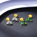 925 Silver Mini Leaf Crystal Stud Earrings Women Tiny CZ Jewelry