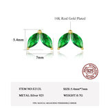 925 Silver Mini Leaf Crystal Stud Earrings Women Tiny CZ Jewelry