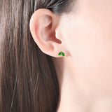 925 Silver Mini Leaf Crystal Stud Earrings Women Tiny CZ Jewelry
