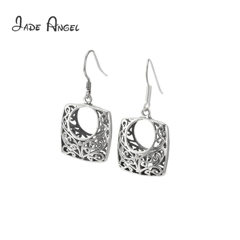 925 Silver Hoop Earrings Vintage Hollow Pattern Women Mothers Gift