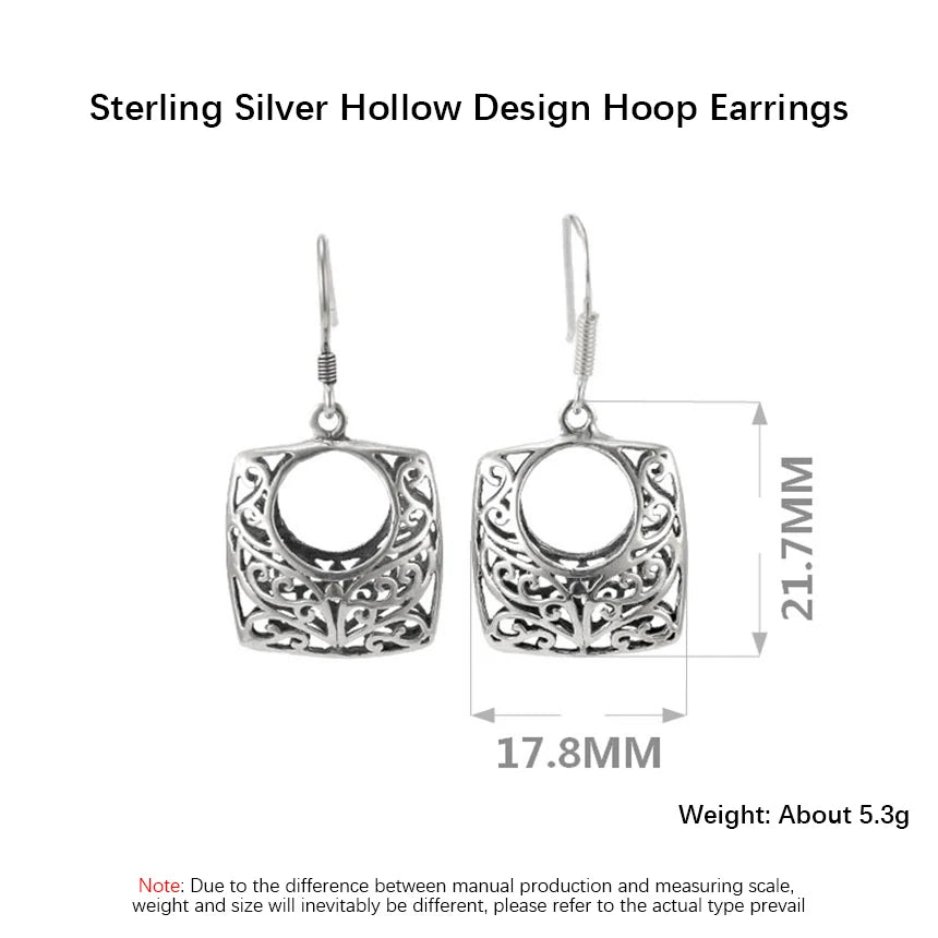 925 Silver Hoop Earrings Vintage Hollow Pattern Women Mothers Gift