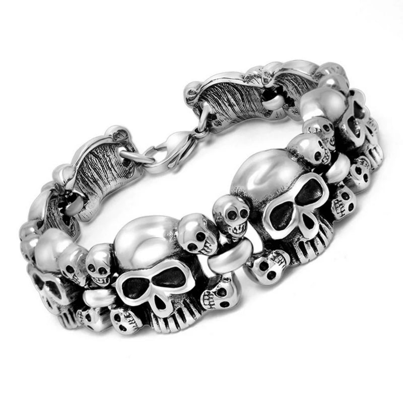 Men's Stainless Steel Skull Link Bracelet Gothic Style Silver