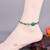 Green Jade Anklet for Women - Vintage Chinese Carved Stone Jewelry