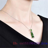 Jade Bamboo Pendant Zircon Women Amulet Necklace Chalcedony Gemstone 925 Silver