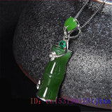 Jade Bamboo Pendant Zircon Women Amulet Necklace Chalcedony Gemstone 925 Silver