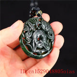 Jade Bat Pendant Necklace Natural Green Fish Carved Amulet Chinese Charm