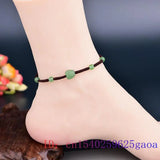Green Jade Beaded Anklets for Women Men Vintage Stone Charms Jewelry