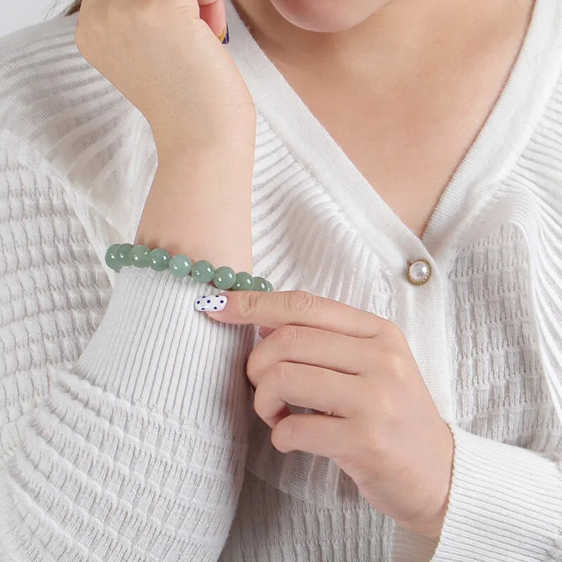 Natural Emerald Jade Beads Bracelet Gemstone Bangle Gift