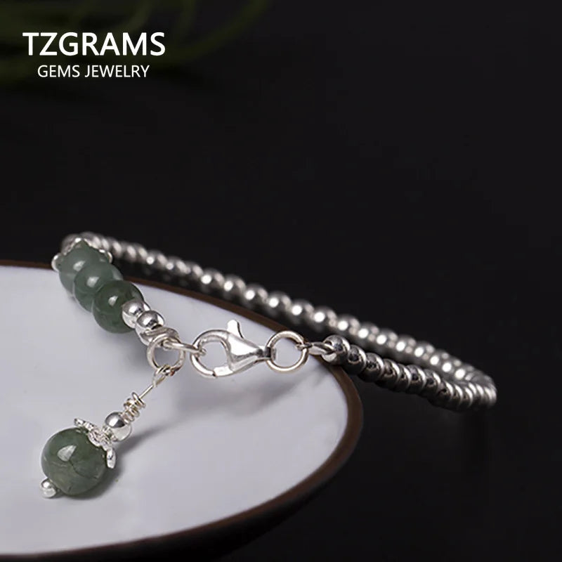 Jade Beads Bracelet 925 Silver Crystals Jewelry Armband