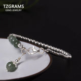 Jade Beads Bracelet 925 Silver Crystals Jewelry Armband