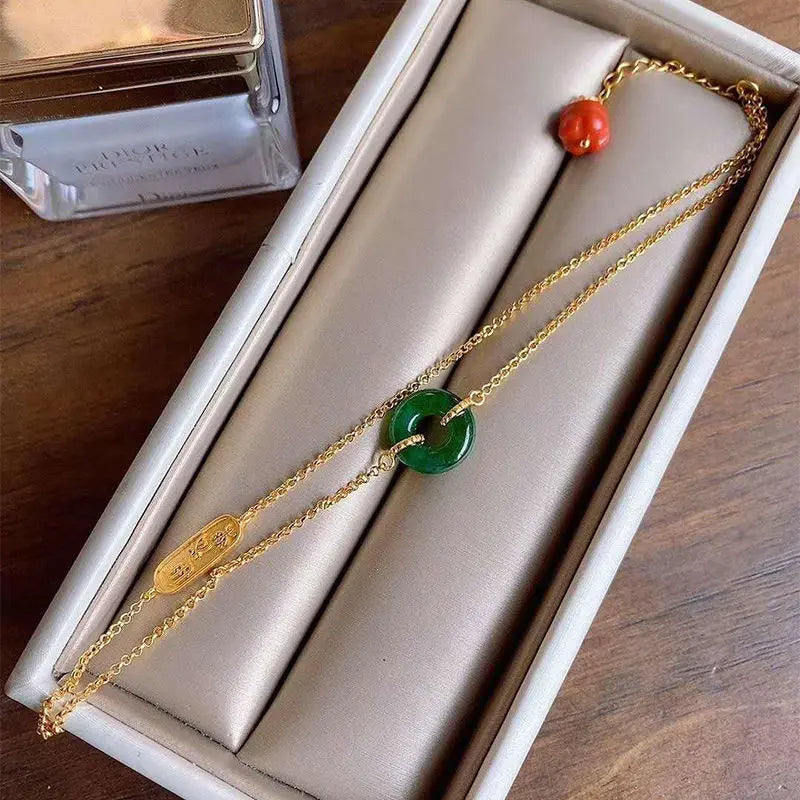 Retro Style Sterling Silver Gilding Emerald Jade Bracelet