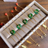 Retro Style Sterling Silver Gilding Emerald Jade Bracelet