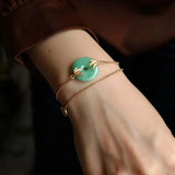 S925 Sterling Silver Gilding Jade Bracelet with Natural Safeness Ring