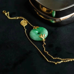 S925 Sterling Silver Gilding Jade Bracelet with Natural Safeness Ring