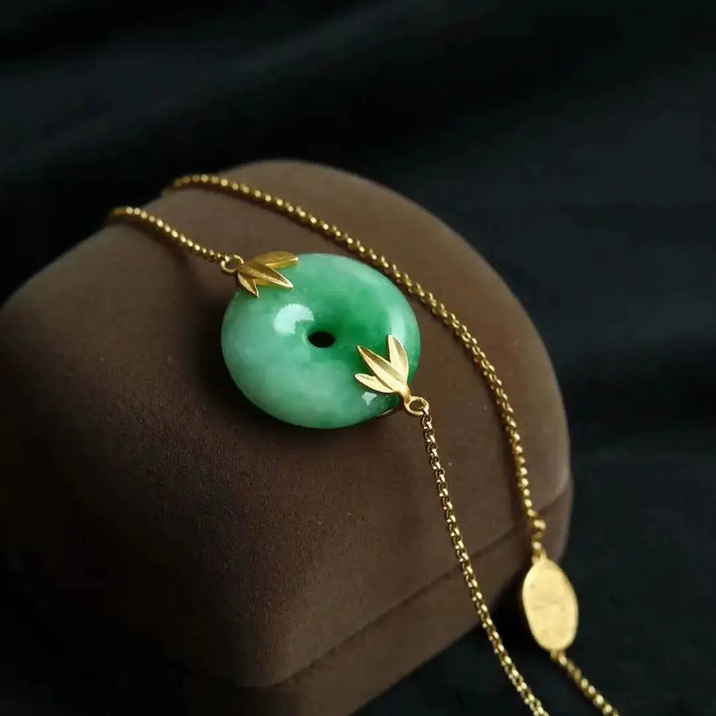 S925 Sterling Silver Gilding Jade Bracelet with Natural Safeness Ring