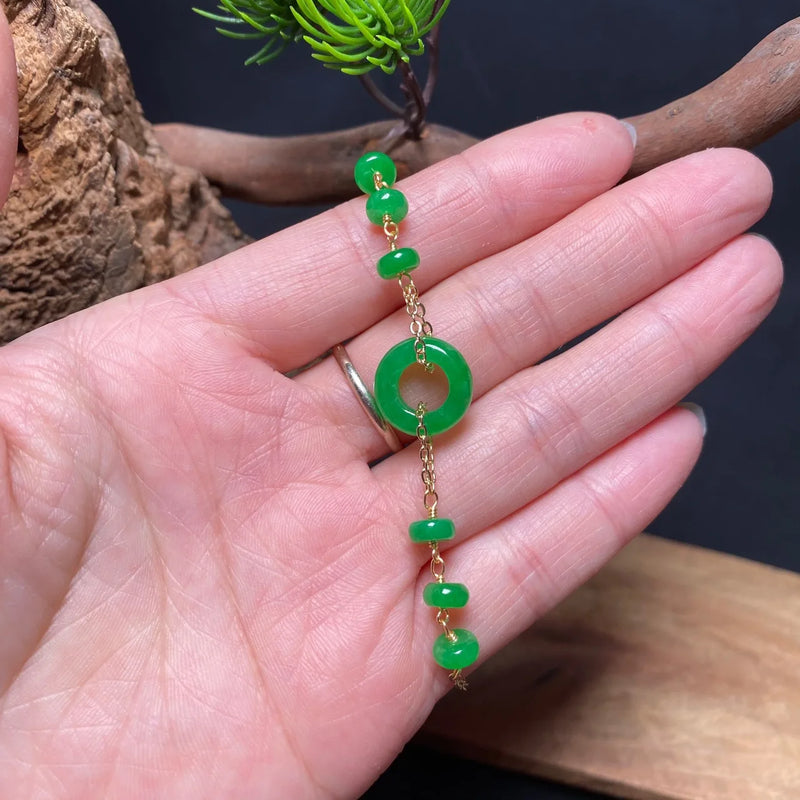 Emerald Carved Jade Bracelet 925 Silver Chinese Gift