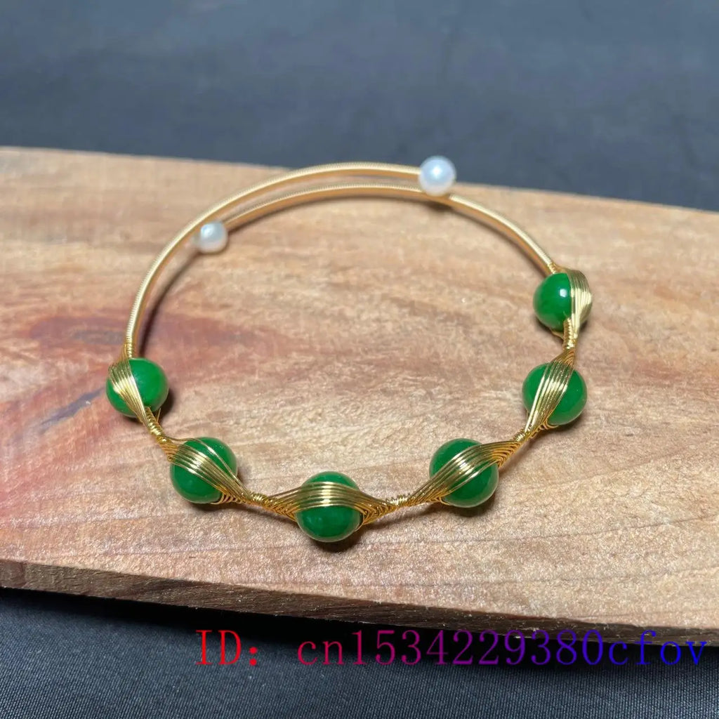 Vintage Emerald Jade Bracelet 925 Silver