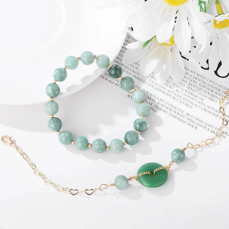 Jade Bracelets for Women Gemstone Jewelry Green Bangles 8mm Beads Men Gift