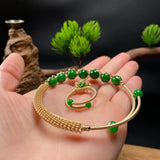 Emerald Jade Bracelet Set 925 Silver Beads Gemstone Jewelry