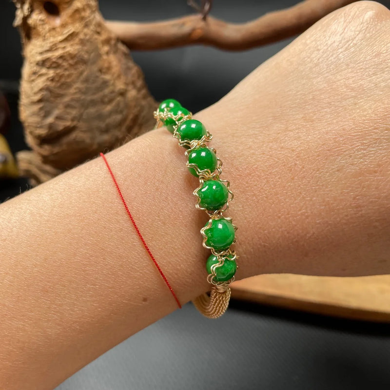 Emerald Jade Bracelet Set 925 Silver Beads Gemstone Jewelry