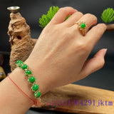 Emerald Jade Bracelet Set 925 Silver Beads Gemstone Jewelry