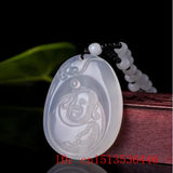 Green Chalcedony Jade Buddha Necklace Pendant Chinese Charm Amulet