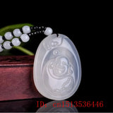 Green Chalcedony Jade Buddha Necklace Pendant Chinese Charm Amulet