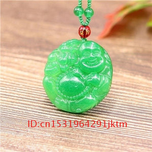 Hand Carved Jade Buddha Pendant Necklace Chinese Amulet Men Women Green
