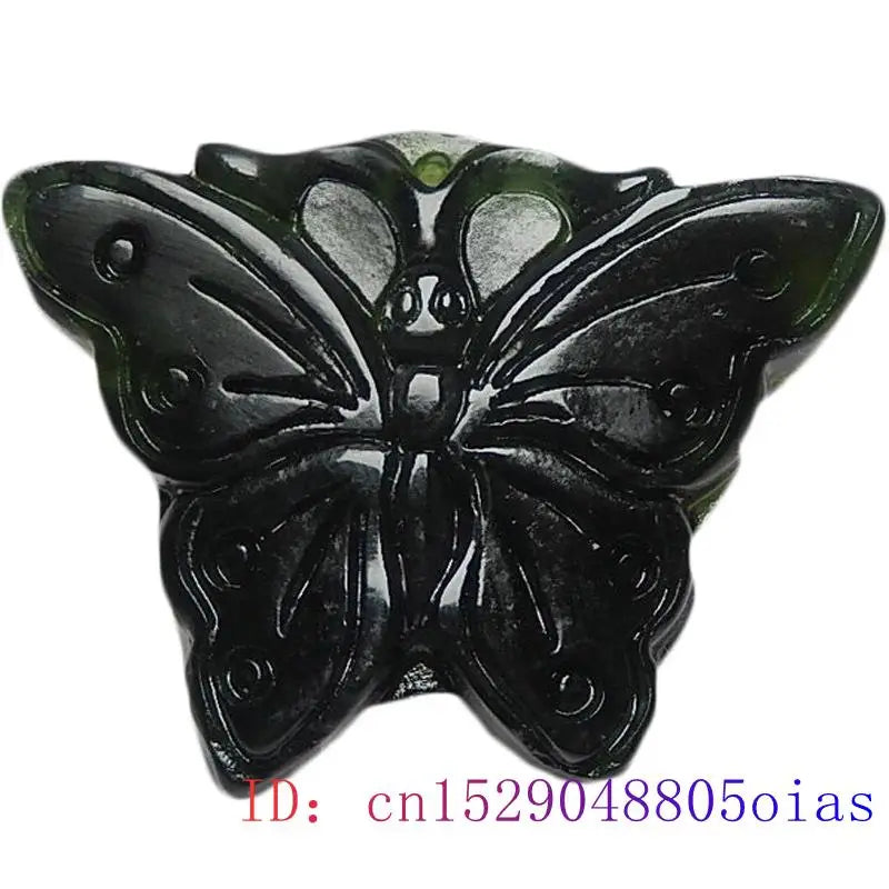 Jade Butterfly Pendant Carved Natural Charm Necklace