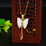 Jade Butterfly Pendant Chinese Jewelry Amulet Necklace Charm Chalcedony