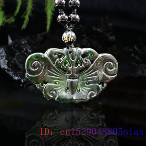 Jade Butterfly Pendant Lucky Men Necklace Chinese Natural Charm Women Gemstone
