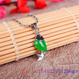 925 Silver Hetian Carved Jade Carp Pendant Necklace