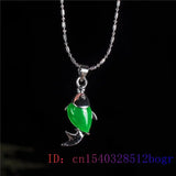 925 Silver Hetian Carved Jade Carp Pendant Necklace