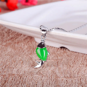 Chinese Hetian Chalcedony Fish Pendant 925 Silver Necklace