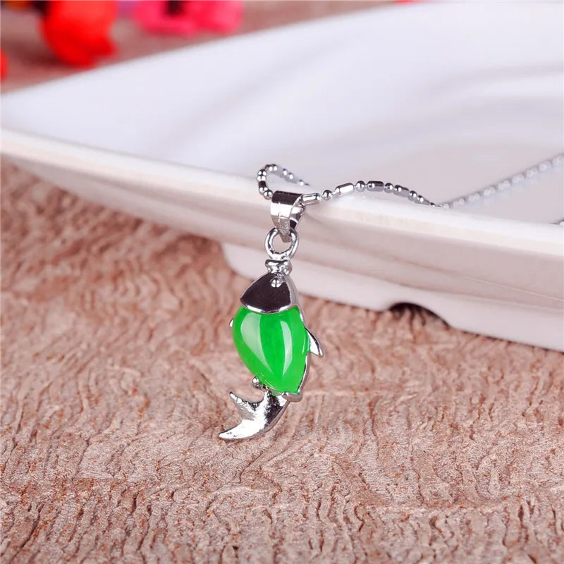 Chinese Hetian Chalcedony Fish Pendant 925 Silver Necklace