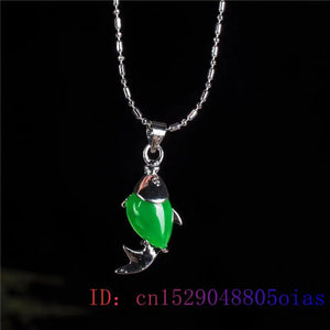 Chinese Hetian Chalcedony Fish Pendant 925 Silver Necklace