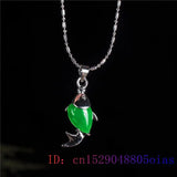 Chinese Hetian Chalcedony Fish Pendant 925 Silver Necklace