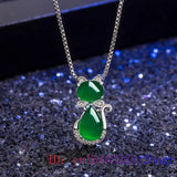 Jade Cat Pendant Hetian Chalcedony Charm Necklace 925 Silver