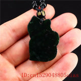 Jade Cat Pendant Necklace Chinese Charm Amulet Green Jewellery