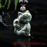 Jade Cat Pendant Necklace Chinese Charm Amulet Green Jewellery