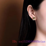 Jade Cat Stud Earrings 925 Silver Jewelry Natural Gemstone Charms