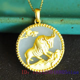 Chinese Jade Cattle Pendant Necklace 925 Silver Chalcedony Amulet