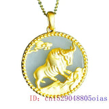 Chinese Jade Cattle Pendant Necklace 925 Silver Chalcedony Amulet
