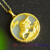 Chinese Jade Cattle Pendant Necklace 925 Silver Chalcedony Amulet