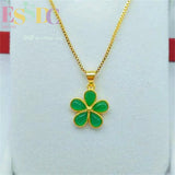 Chalcedony Sunflower Pendant Necklace Brass Electroplated