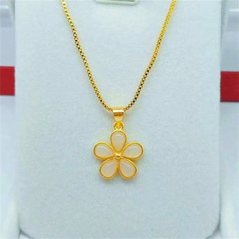 Chalcedony Sunflower Pendant Necklace Brass Electroplated