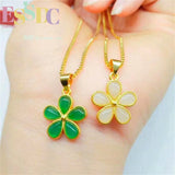 Chalcedony Sunflower Pendant Necklace Brass Electroplated