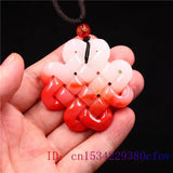 Jade Chinese Knot Pendant Red Necklace Charm Natural Jadeite Jewelry